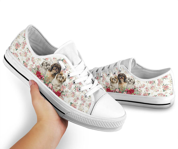 Shih Tzu Flower Background - Low Top Shoe - Love Low Top Shoes