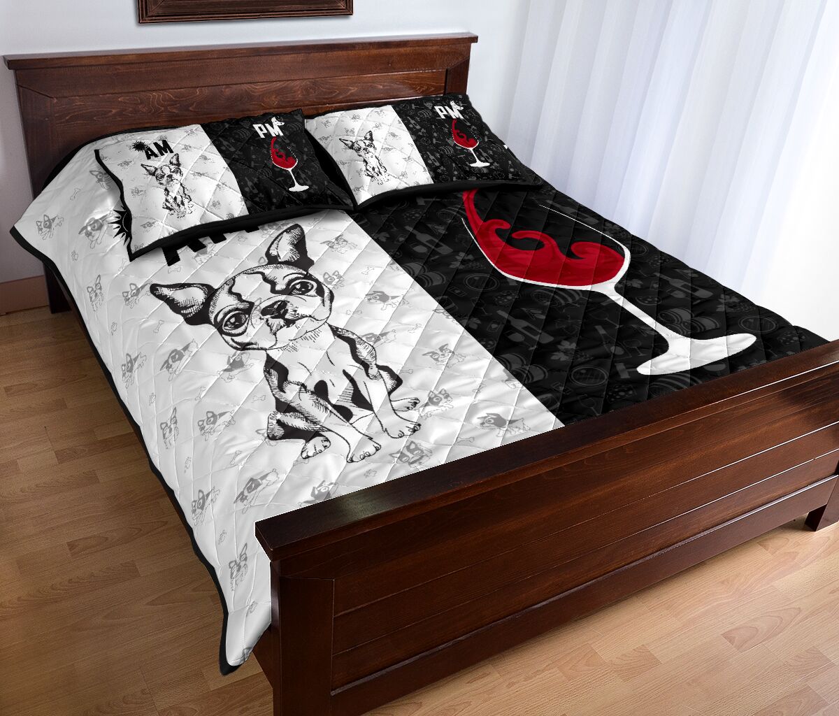 Boston Terrier Dog Black And White Style Quilt Bed Set - Love Quilt Bedding Set