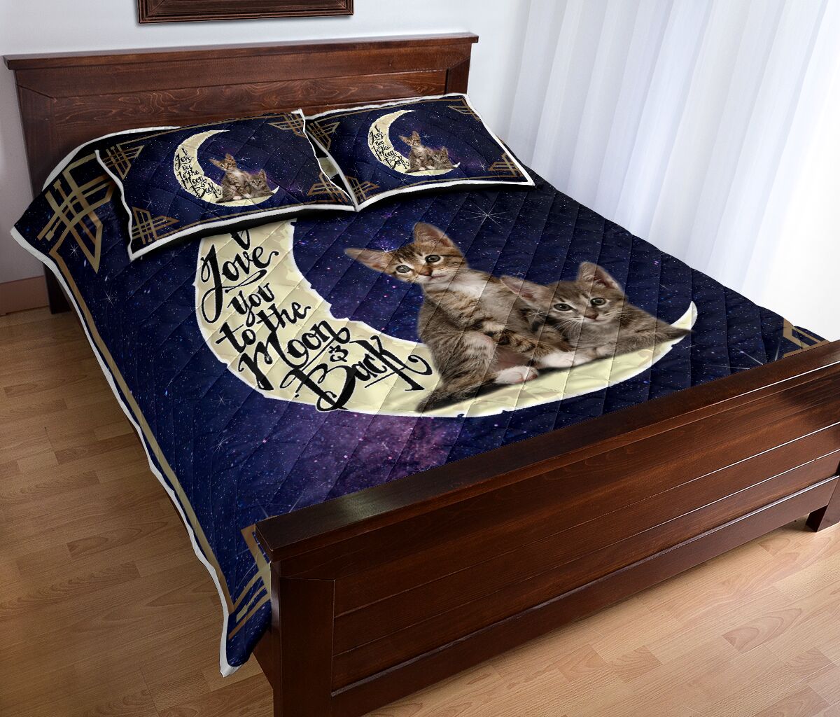 Cat I Love You To The Moon And Back Quilt Bed Set - Love Quilt Bedding Set
