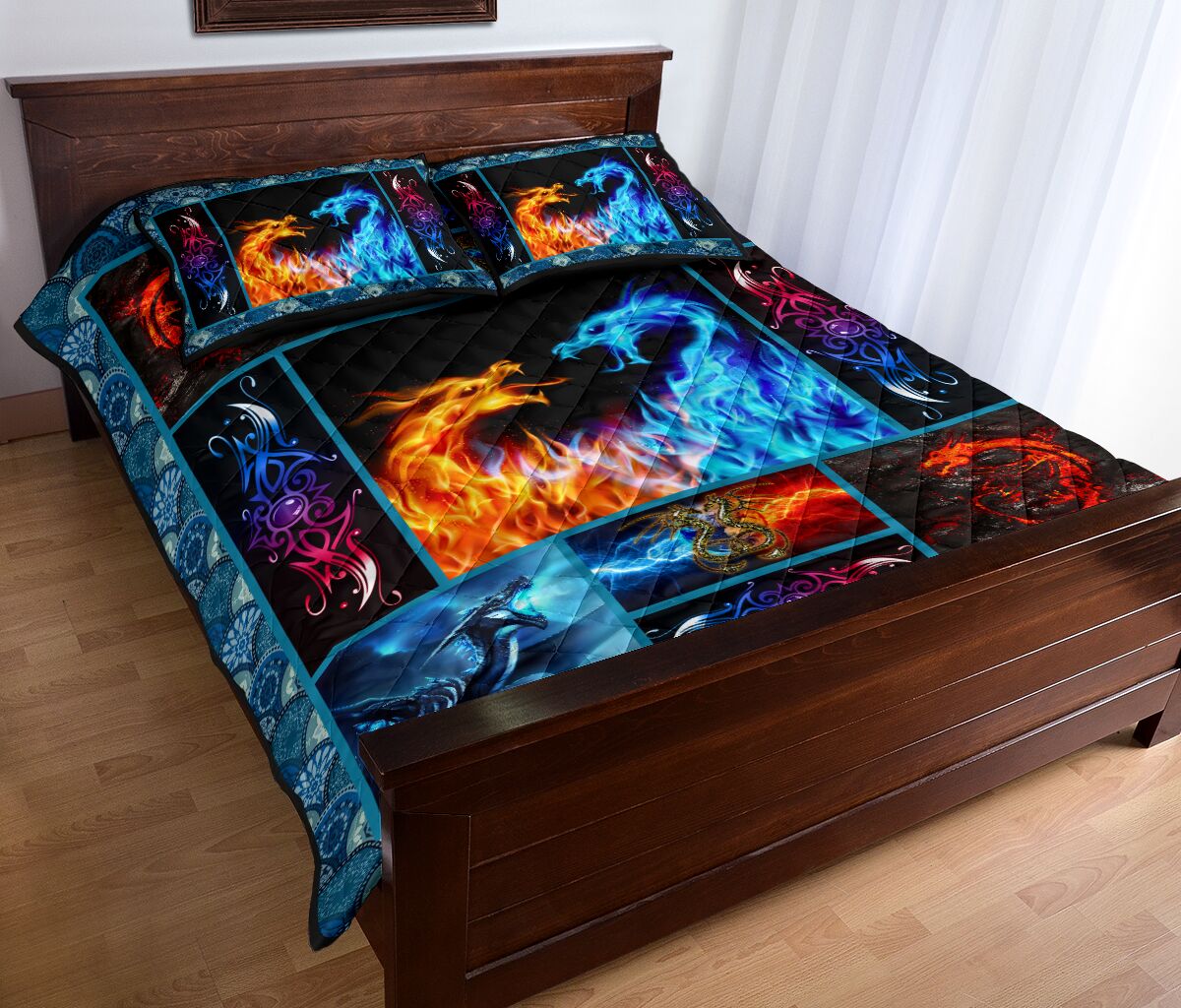 Dragon Fire And Ice Style Quilt Bed Set - Love Quilt Bedding Set