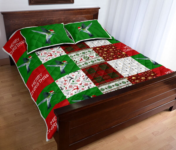 Hummingbird Merry Christmas Pattern Style Quilt Bed Set - Love Quilt Bedding Set