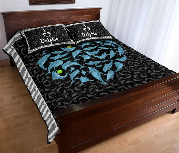 Dolphin Heart Cartoon Style Quilt Bed Set - Love Quilt Bedding Set