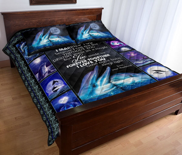 Dolphin Love Dark Moon Quilt Bed Set - Love Quilt Bedding Set