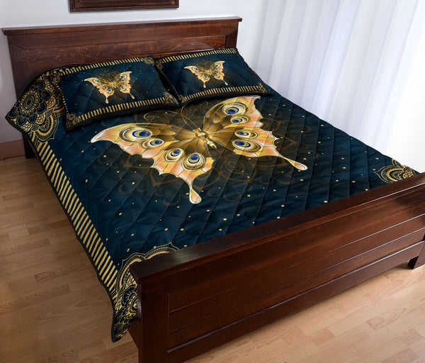 Butterfly Gold Mandala Style Quilt Bed Set - Love Quilt Bedding Set