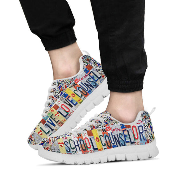 School Counselor Live Love License Plates Sneakers, Runni- Love Sneakers