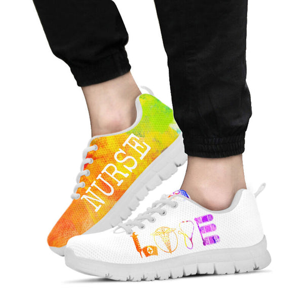Nurse- Love Water Color Sneakers, Running Shoes, Shoes For Women, Shoes For Men, Custom Shoe- Love Sneakers