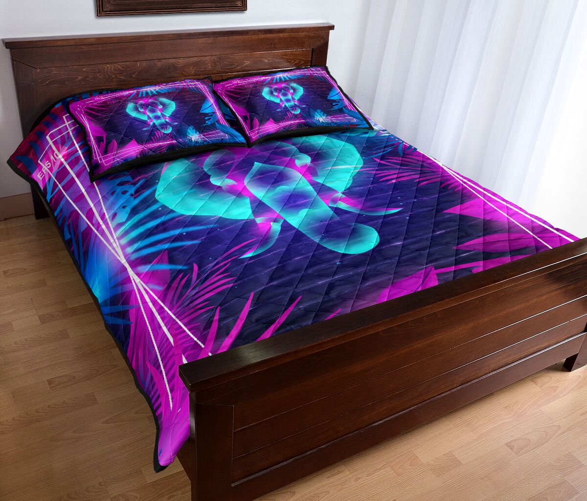 Elephant Neon Art Style Quilt Bed Set - Love Quilt Bedding Set