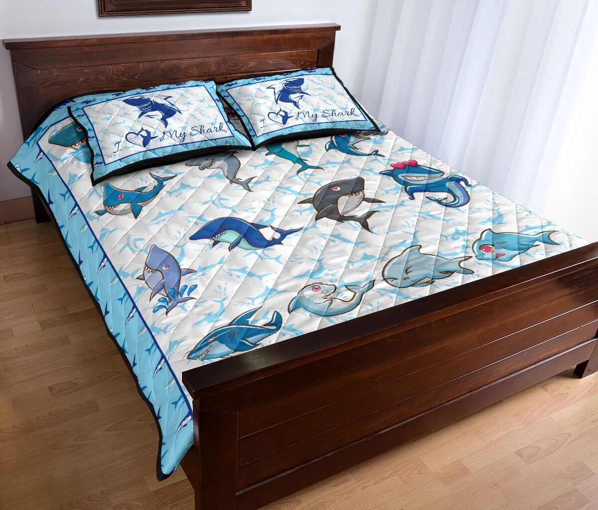 Shark Art Style Quilt Bed Set - Love Quilt Bedding Set