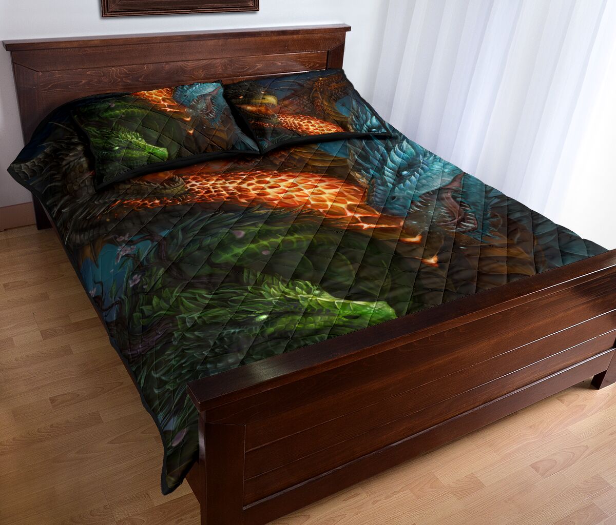 Dragon Green Ice Black Fire Style Quilt Bed Set - Love Quilt Bedding Set