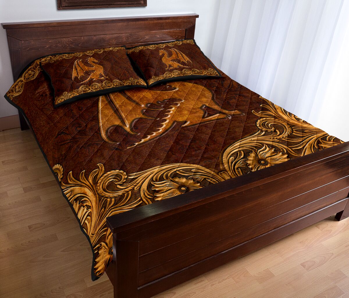 Dragon Leather Carving Style Quilt Bed Set 8- Love Quilt Bedding Set