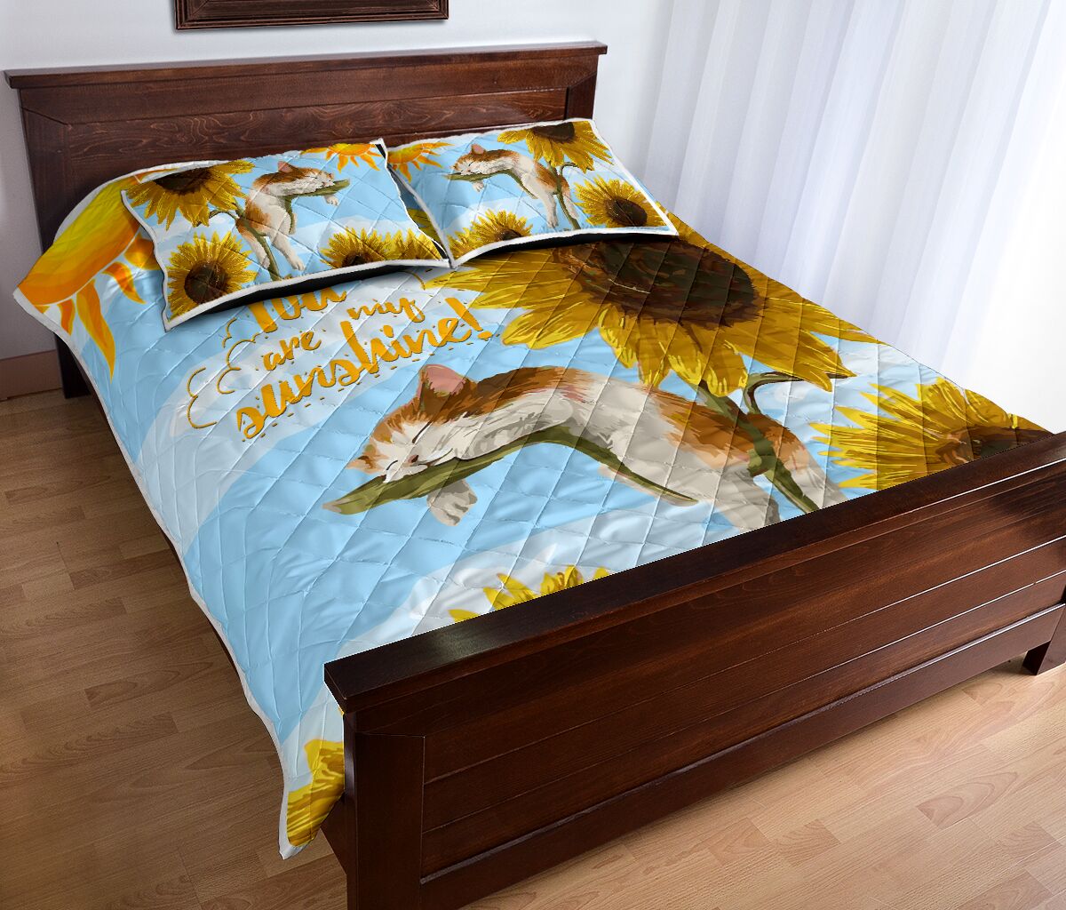 Cat You Are My Sunshine Watercolor Style Quilt Bed Set - Love Quilt Bedding Set