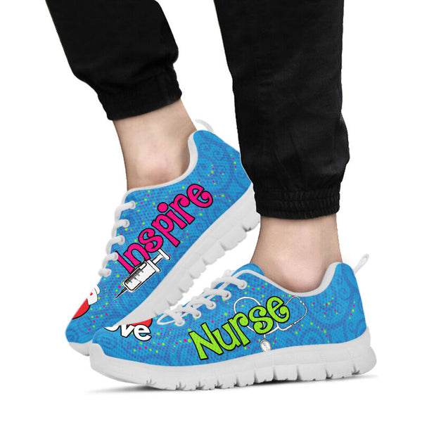 Nurse Love Inspire Blue Sneakers, Running Shoes, Shoes For Women, Shoes For Men, Custom Shoe- Love Sneakers