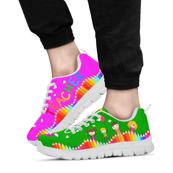 Teacher Abc Green Purple Shoes Sneakers, Running Shoes, Shoes For Women, Shoes For Men, Cust- Love Sneakers