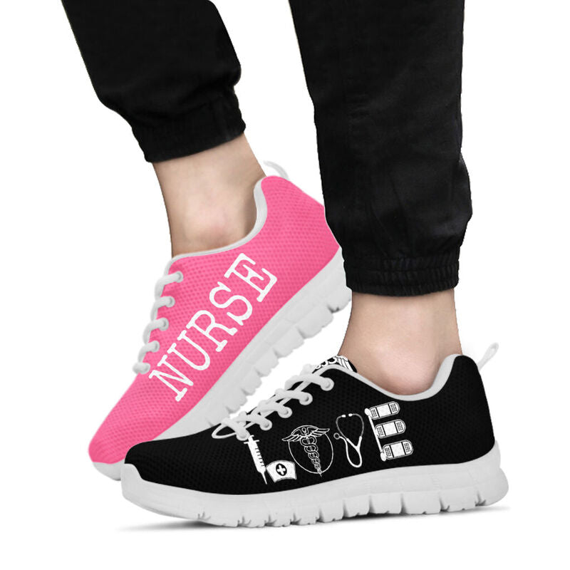 Nurse- Love Black Pink Sneakers, Running Shoes, Shoes For Women, Shoes For Men, Custom Shoes- Love Sneakers