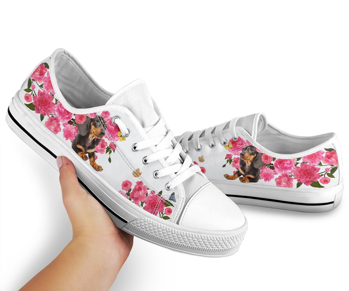 Dachshund And Flowers - Low Top Shoe - Love Love Top Shoes