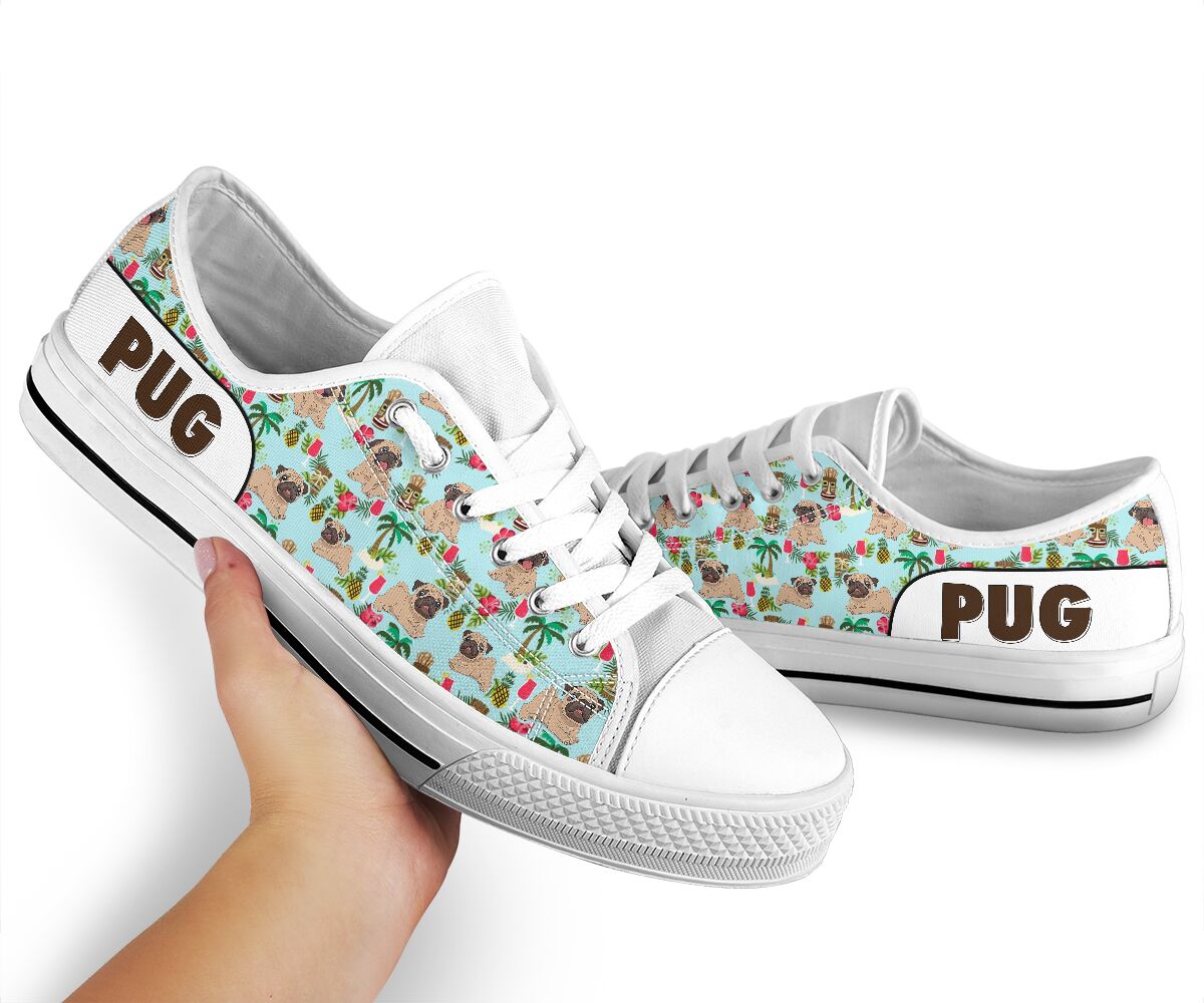 Pug Flower Pattern - Low Top Shoe - Love Love Top Shoes