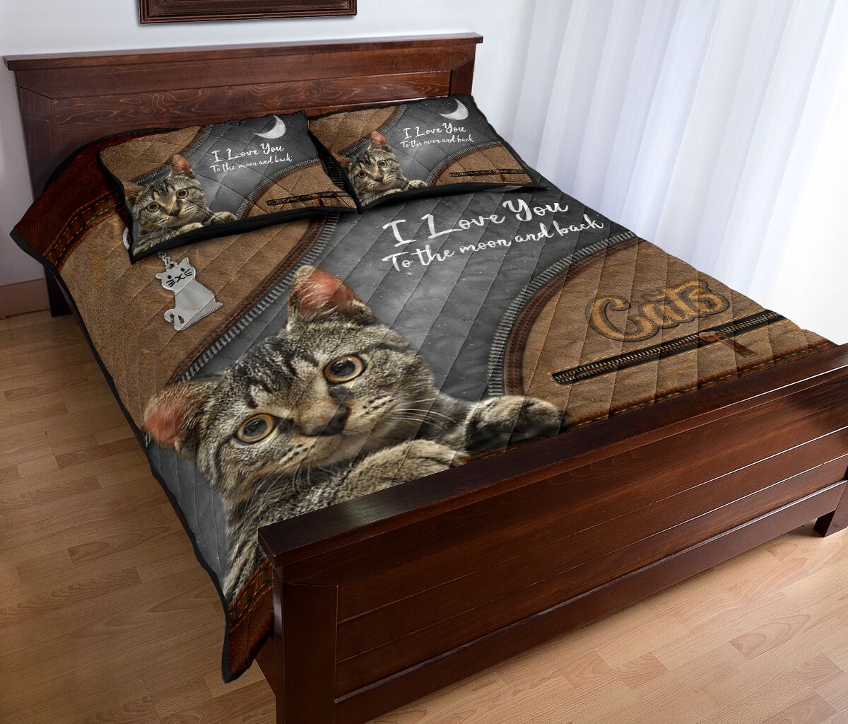 Cats Leather Quilt Bed Set - Love Quilt Bedding Set