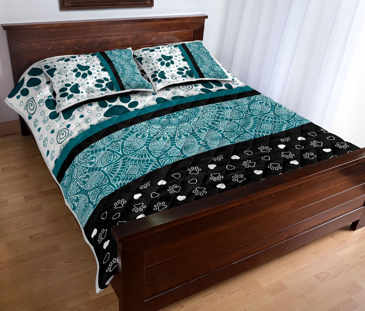 Dog Paw Darkturquoise - Bed Set - Love Quilt Bedding Set