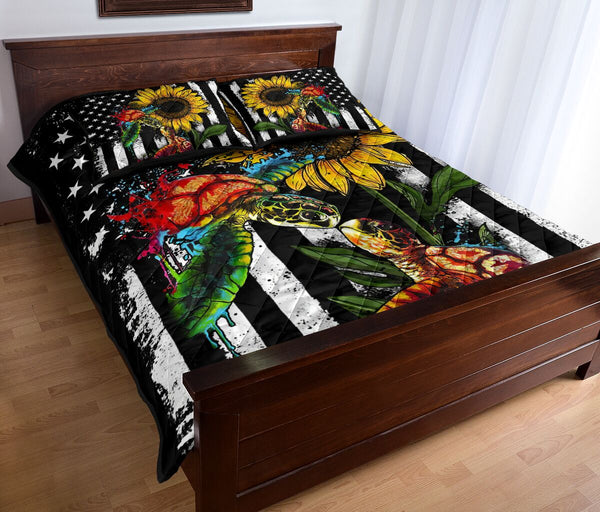 Sunflower - Turtle - Quilt Bed Set 53 - Love Quilt Bedding Set