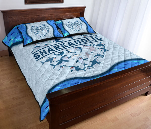 Sharkaholic Pattern Heart Style Quilt Bed Set - Love Quilt Bedding Set