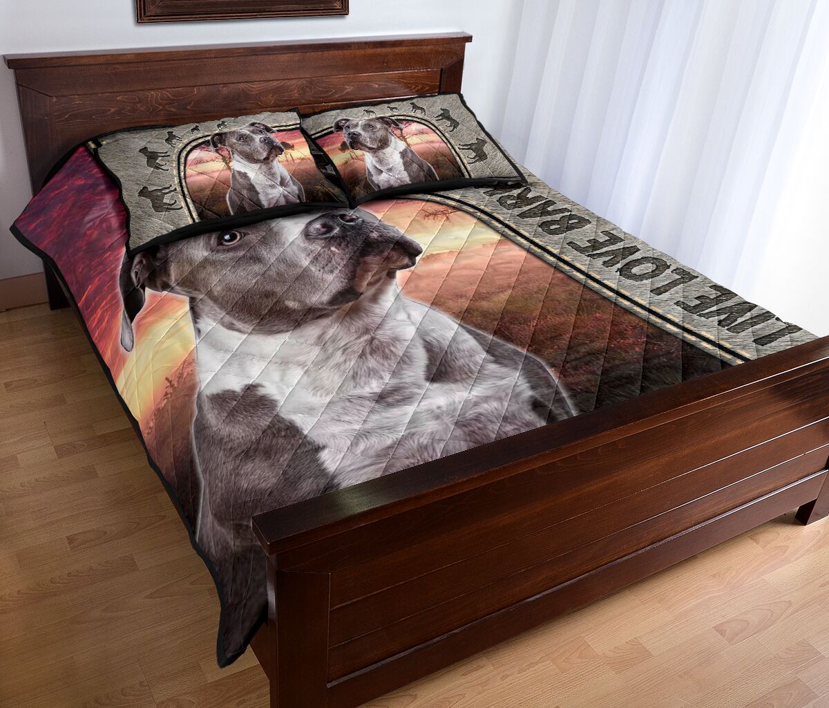 Live Love Bark Pitbull - Bed Set- Love Quilt Bedding Set