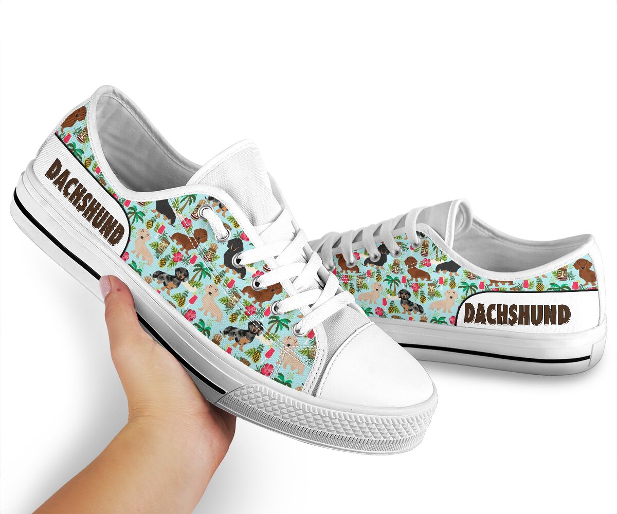 Dachshund Flower Pattern Low Top Shoes - Love Low Top Shoes