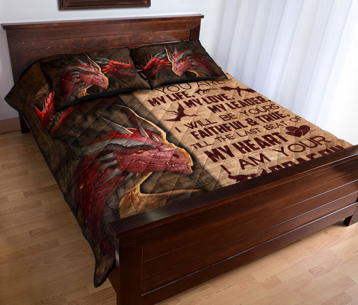 Dragon Quote Style Quilt Bed Set - Love Quilt Bedding Set