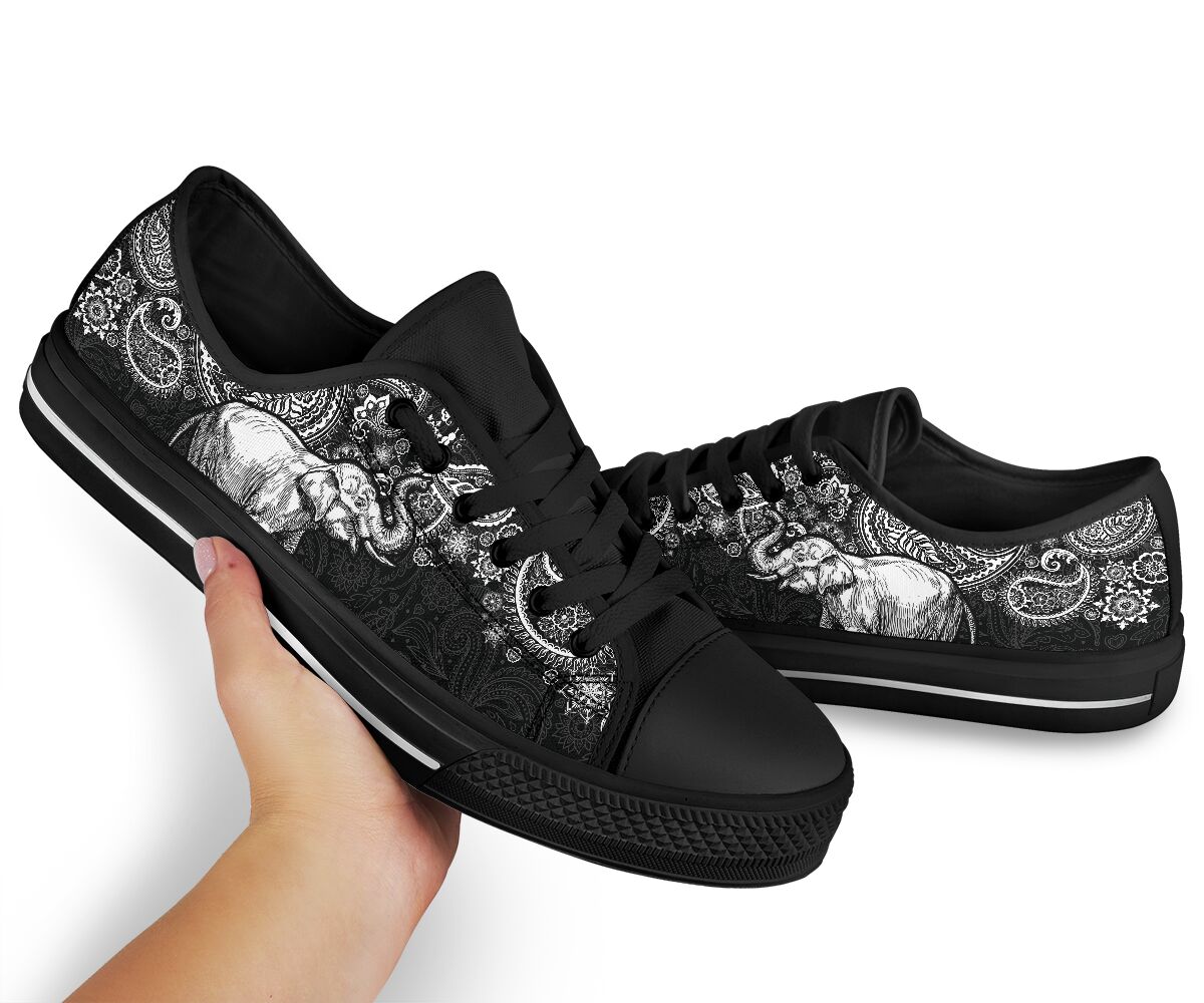 Elephant Paisley Black White Low Top  Black Shoes
