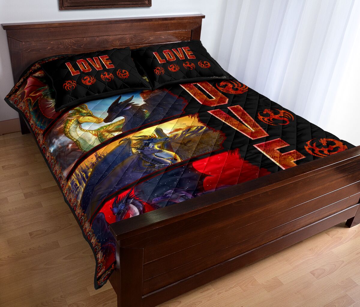 Dragon Fire Art Style Quilt Bed Set - Love Quilt Bedding Set