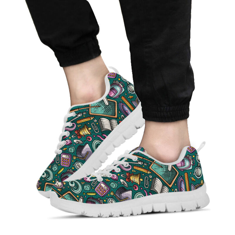 Taecher Pattern Green Drawing Shoes Sneakers, Runni- Love Sneakers