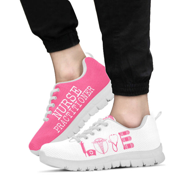Nurse Practitioner- Love Pink White Sneakers, Running Shoes, Shoes For Women, Shoes For Men- Love Sneakers