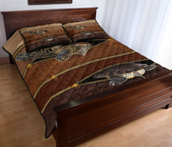 Turtle Zipper Leather Quilt Bed Set - Love Quilt Bedding Set