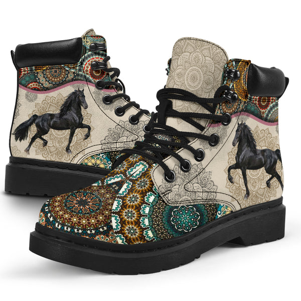 Horse - Vintage Mandala Asboot Sky Friesian Horse Kd - Love All Season Boots