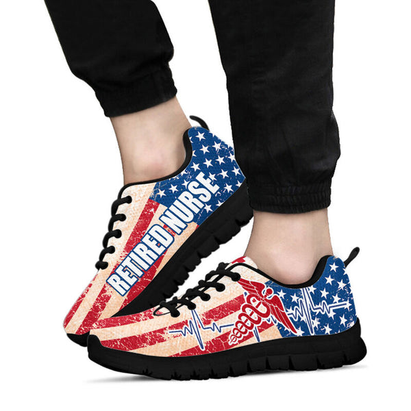 Retired Nurse Usa Flag 2 Sneakers, Running Shoes, Shoes For Women, Shoes For Men, Custom Sh- Love Sneakers