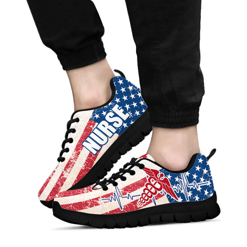 Nurse Usa Flag 2 Shoes Sneakers, Running Shoes, Shoes For Women, Shoes For Men, Custom Shoes- Love Sneakers