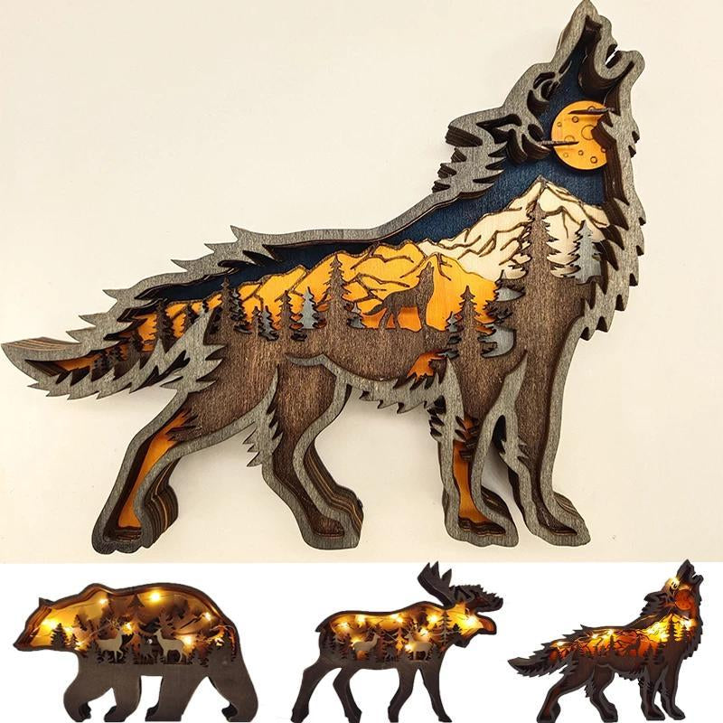 Christmas Wooden Decoration Animal Wolf Statue Miniature Wolf Totem Ornament Office Accessories Forest Ornament Animal Figurines