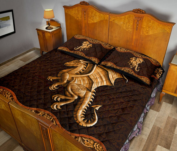 Dragon Wood Carving Quilt Bed Set - Love Quilt Bedding Set