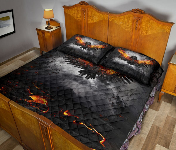 Owl Fire Art Style Quilt Bed Set - Love Quilt Bedding Set