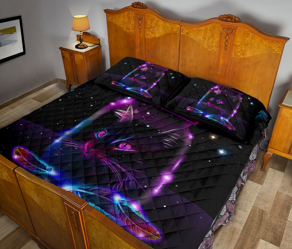 Cat Neon Quilt Bed Set- Love Quilt Bedding Set