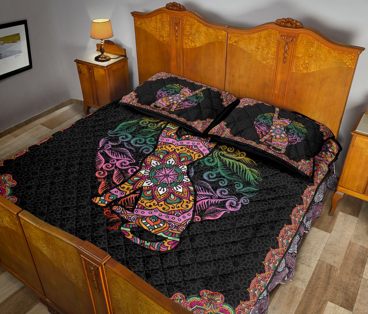 Cat Mandala Style Quilt Bed Set - Love Quilt Bedding Set