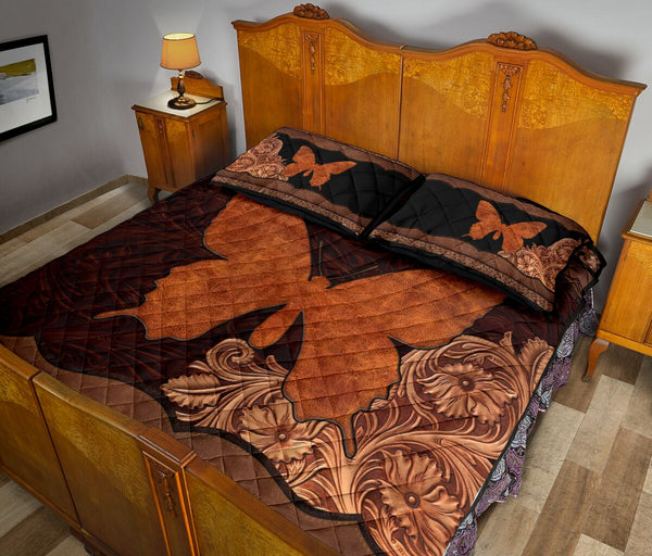 Butterfly Carving Leather Skin Style Quilt Bed Set - Love Quilt Bedding Set