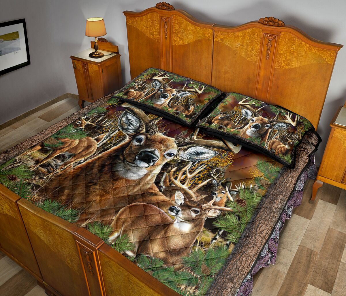 Deer Pine Tree Quilt Bed Set - Love Quilt Bedding Set
