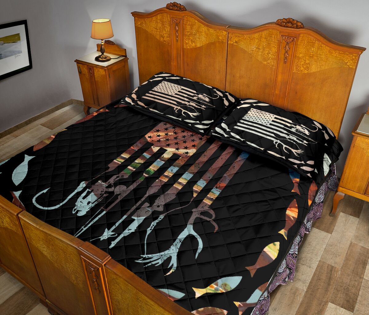 Fishing - Ameracan Flag - Quilt Bed Set 47 - Love Quilt Bedding Set