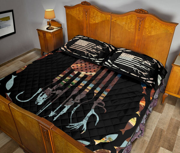 Fishing - Ameracan Flag - Quilt Bed Set 47 - Love Quilt Bedding Set