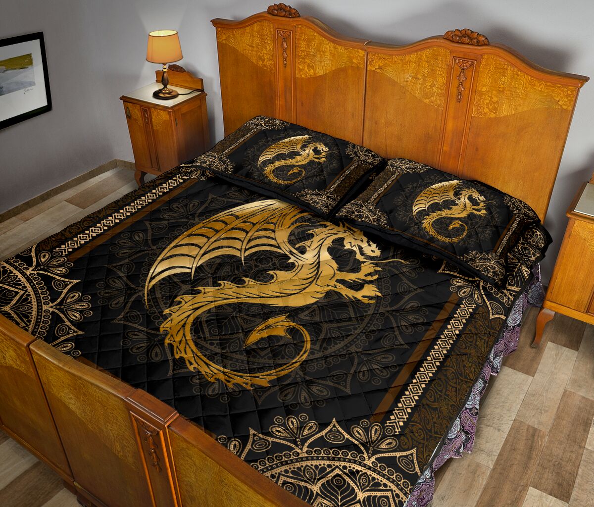 Dragon Mandala Gold Style Quilt Bed Set - Love Quilt Bedding Set
