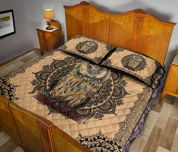 Owl Kraft Style Quilt Bed Set - Love Quilt Bedding Set