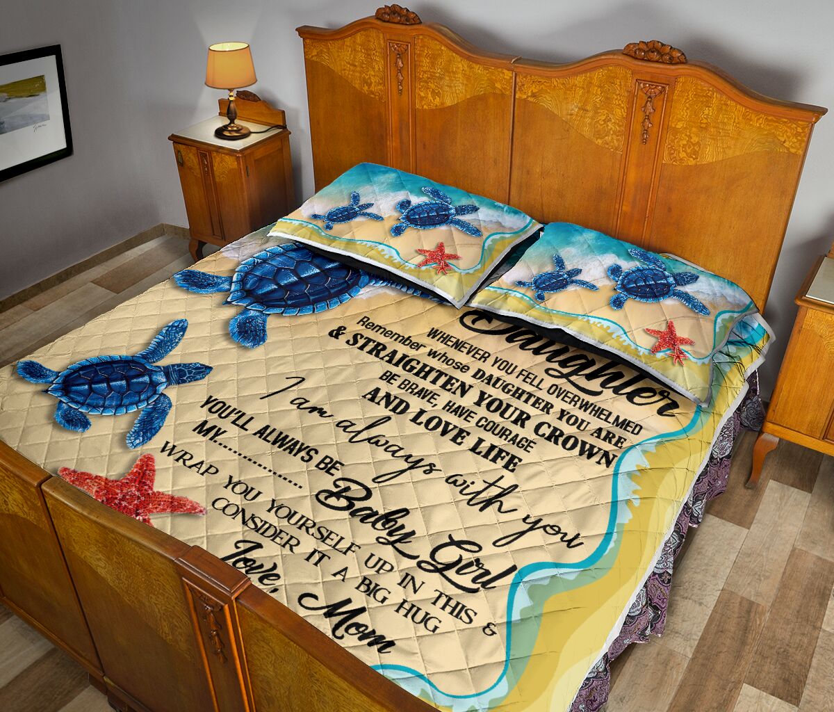 Turtle To My Daughter Quilt Bed Set - Love Quilt Bedding Set