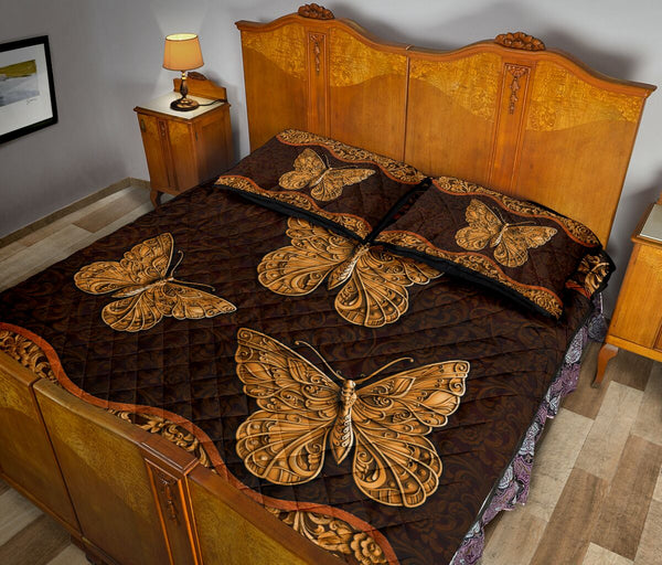 Butterfly Wood Carving Quilt Bed Set - Love Quilt Bedding Set