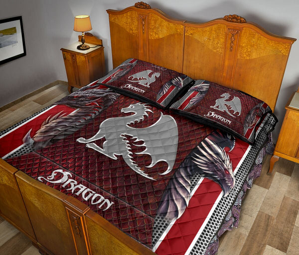 Love Dragon Red Skin Metal Style Quilt Bed Set - Love Quilt Bedding Set