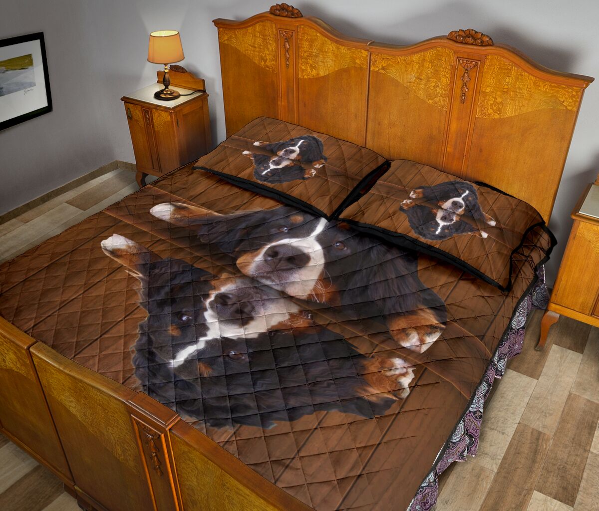 Bernese Mountain Dog Shadow Style Quilt Bed Set - Love Quilt Bedding Set